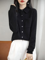 100% Merino Wool Poloneck Cardigan Sweater