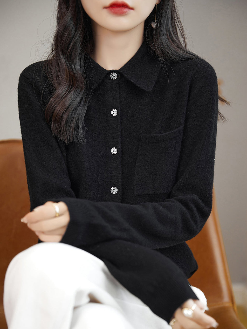 100% Merino Wool Poloneck Cardigan Sweater