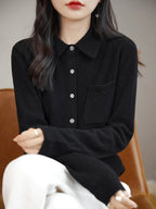 100% Merino Wool Poloneck Cardigan Sweater