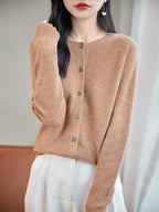 100% Merino Wool Crewneck Cardigan Sweater