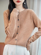 100% Merino Wool Crewneck Cardigan Sweater