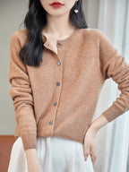 100% Merino Wool Crewneck Cardigan Sweater