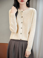 100% Merino Wool Crewneck Cardigan Sweater