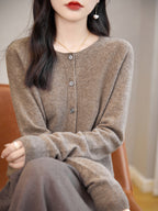 100% Merino Wool Crewneck Cardigan Sweater