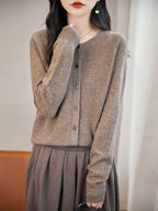100% Merino Wool Crewneck Cardigan Sweater
