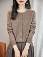 100% Merino Wool Crewneck Cardigan Sweater