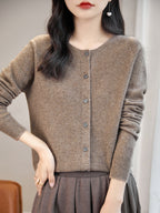 100% Merino Wool Crewneck Cardigan Sweater