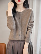 100% Merino Wool Crewneck Cardigan Sweater