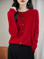 100% Merino Wool Crewneck Cardigan Sweater