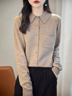 100% Merino Wool Poloneck Cardigan Sweater
