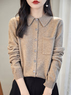 100% Merino Wool Poloneck Cardigan Sweater