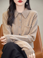 100% Merino Wool Poloneck Cardigan Sweater
