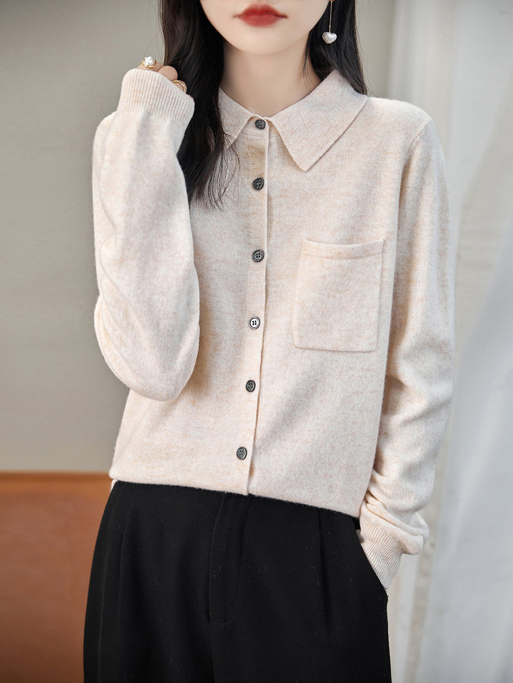 100% Merino Wool Poloneck Cardigan Sweater
