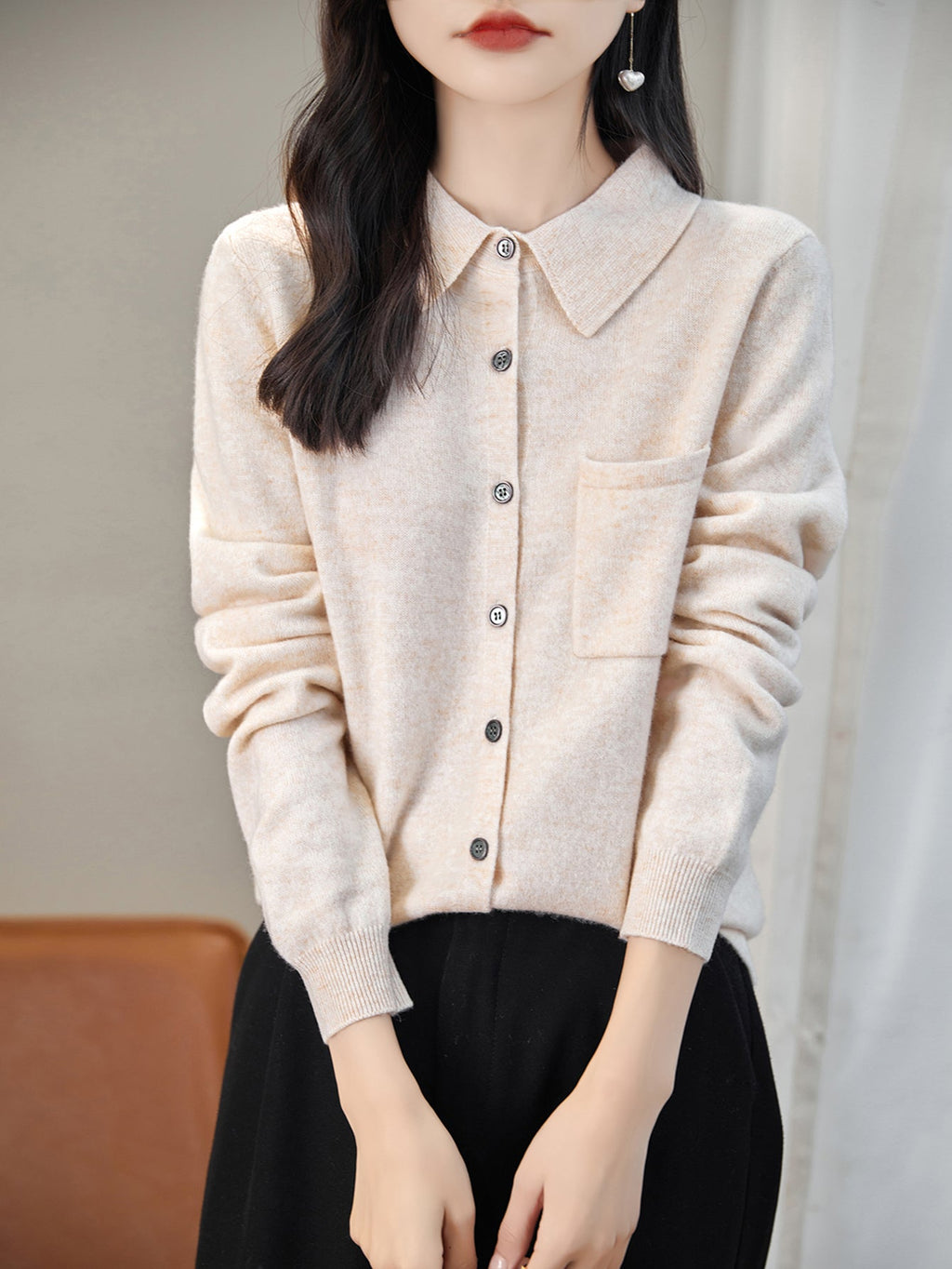 100% Merino Wool Poloneck Cardigan Sweater