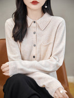 100% Merino Wool Poloneck Cardigan Sweater