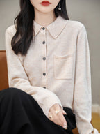 100% Merino Wool Poloneck Cardigan Sweater
