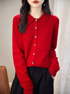 100% Merino Wool Poloneck Cardigan Sweater