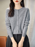 100% Merino Wool Crewneck Cardigan Sweater
