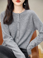 100% Merino Wool Crewneck Cardigan Sweater
