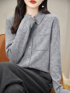 100% Merino Wool Poloneck Cardigan Sweater