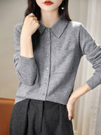 100% Merino Wool Poloneck Cardigan Sweater