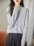 100% Merino Wool Crewneck Cardigan Sweater
