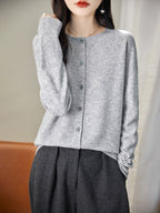 100% Merino Wool Crewneck Cardigan Sweater