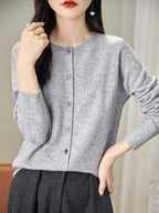 100% Merino Wool Crewneck Cardigan Sweater