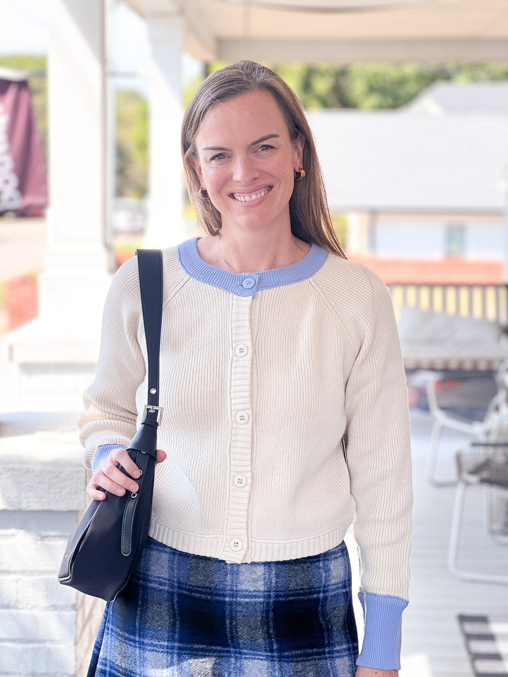 Gregoriana Cardigan, White Beach/Azure