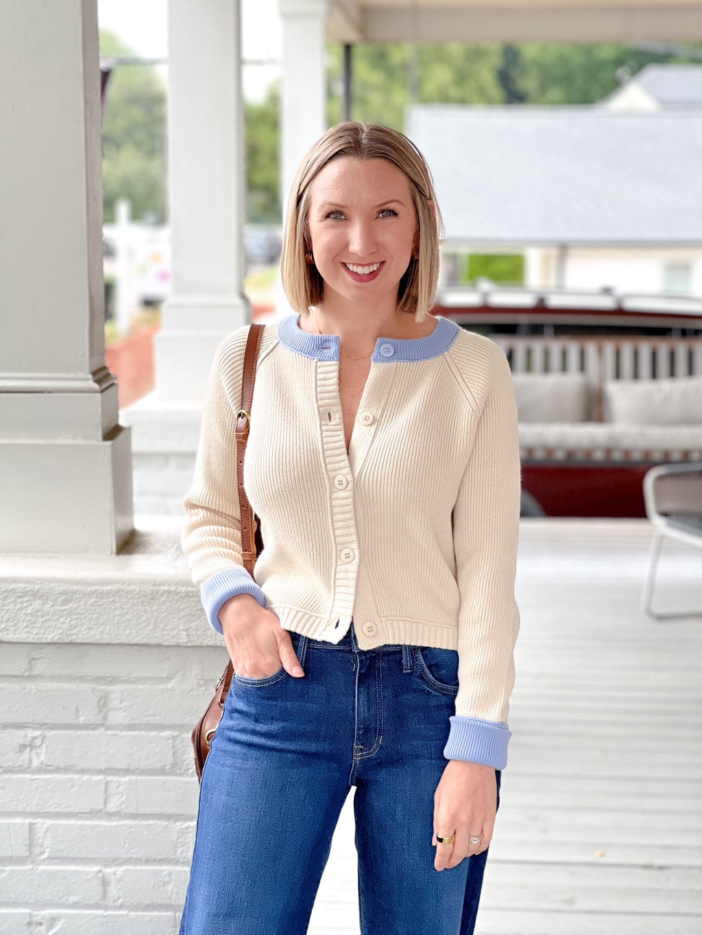 Gregoriana Cardigan, White Beach/Azure
